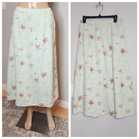 Coldwater Creek 100% linen Pull On floral maxi skirt pockets size small petite - Picture 1 of 14